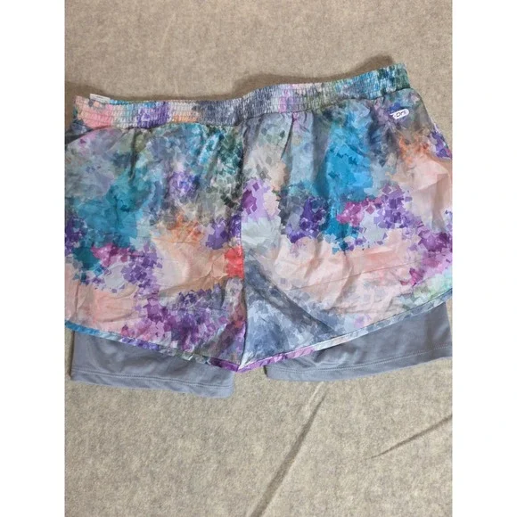 RBX Performance Womens 2-in-1 Running Shorts Multi Color Mosaic Print Size Large - Picture 2 of 6